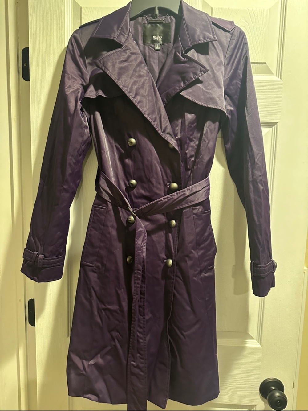 Mossimo Supply Co. Purple Double-Breasted Trench Coat with Belt
